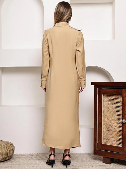 Beige Solid Shirt Maxi Dress - The Bebla