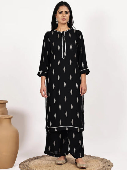 Black Print Kurta and Palazzo Set - The Bebla