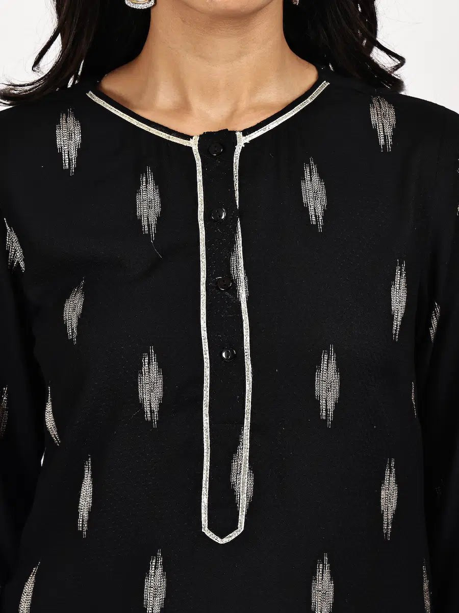 Black Print Kurta and Palazzo Set - The Bebla