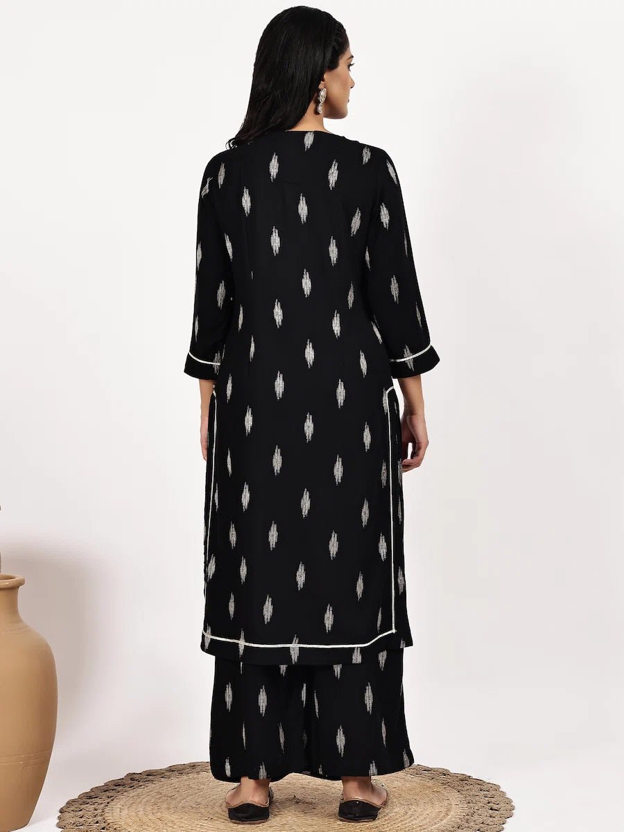 Black Print Kurta and Palazzo Set - The Bebla