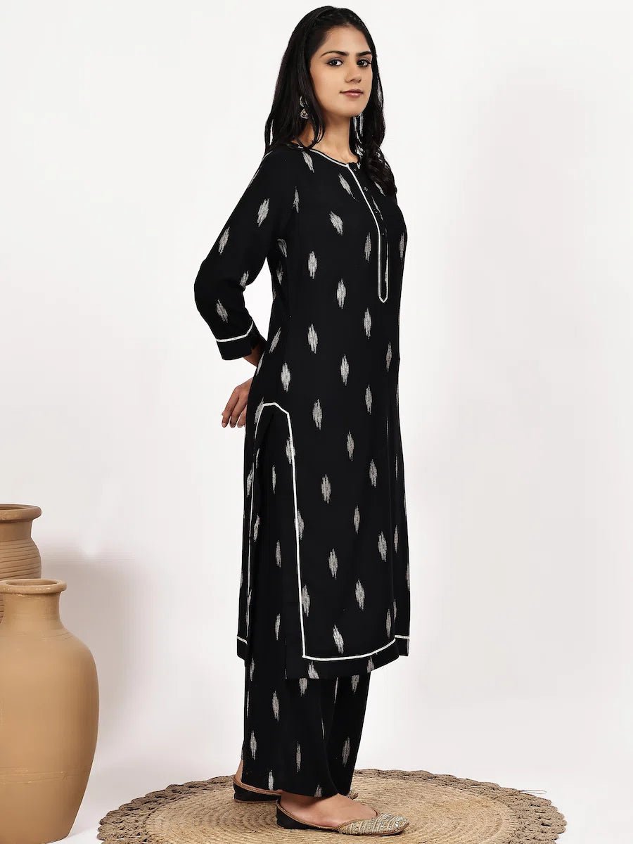 Black Print Kurta and Palazzo Set - The Bebla