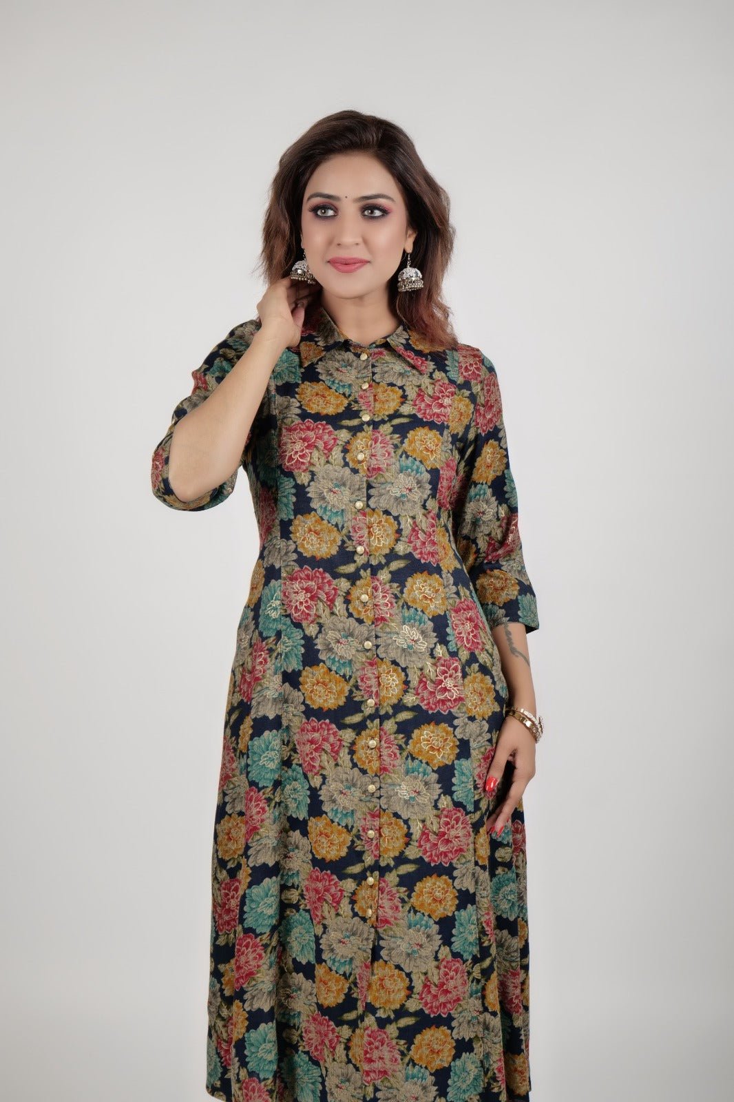 Black printed kurta along with straight pants - The Bebla