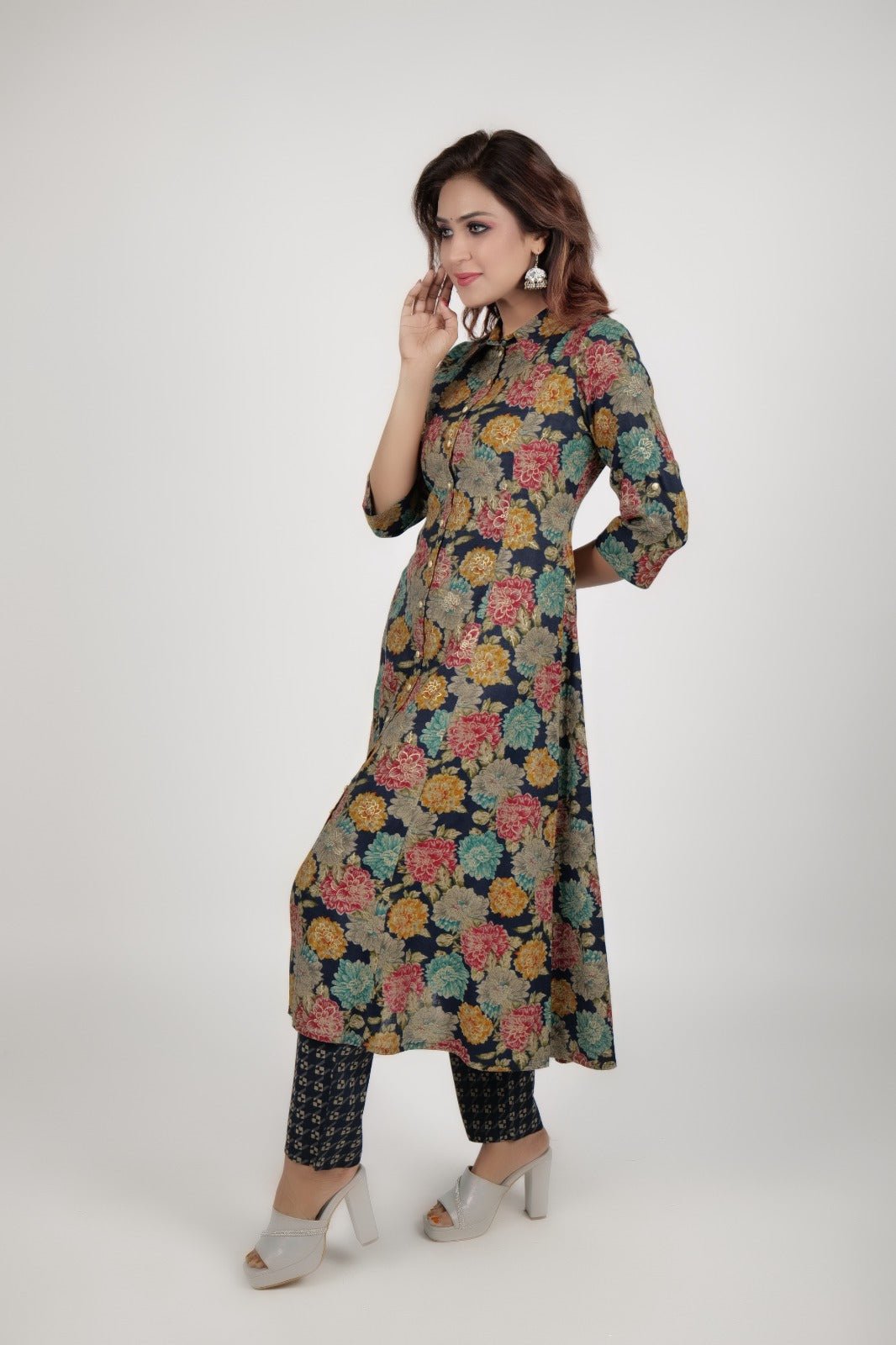 Black printed kurta along with straight pants - The Bebla