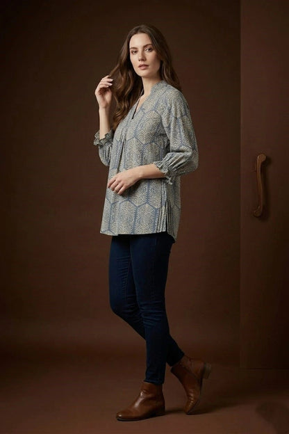 Blue Printed Flared Top for Women – Casual - The Bebla