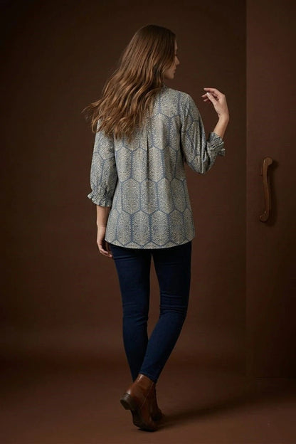 Blue Printed Flared Top for Women – Casual - The Bebla