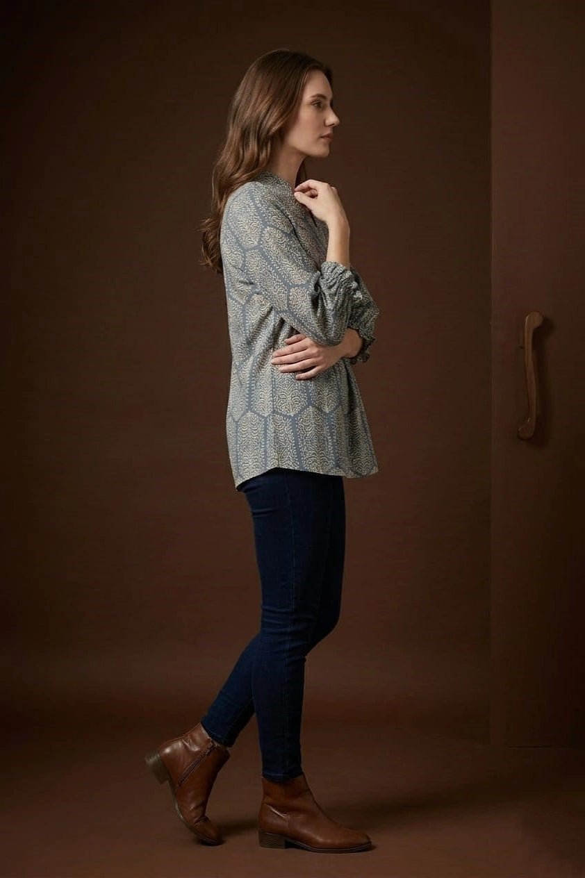 Blue Printed Flared Top for Women – Casual - The Bebla