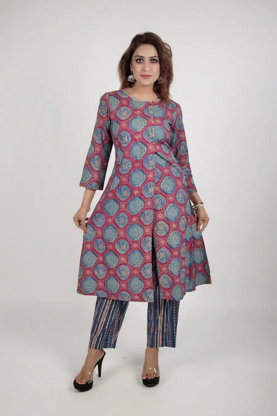 Blue printed kurta along with straight pants - The Bebla