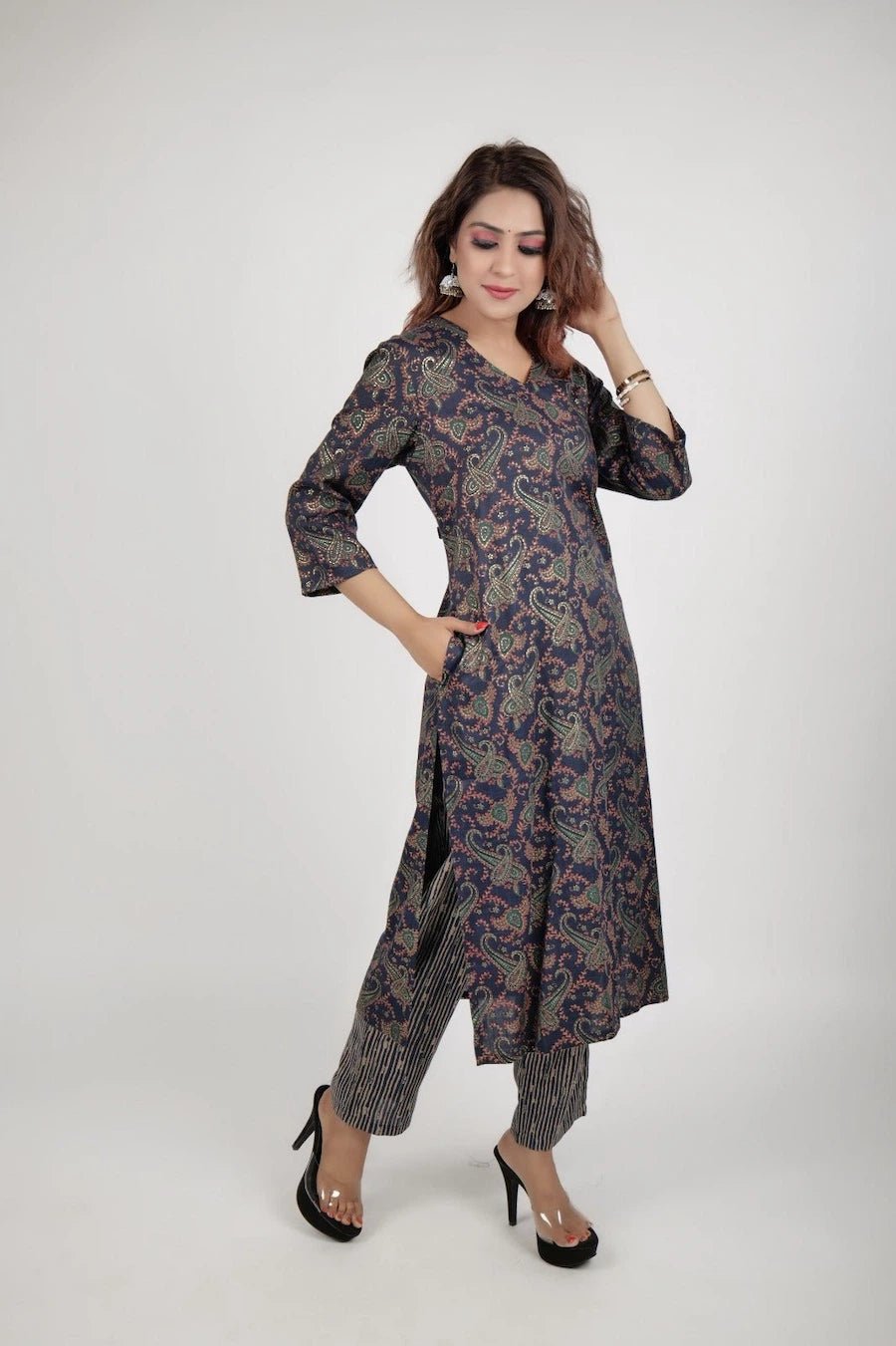 Blue Printed Kurta And Pant - The Bebla