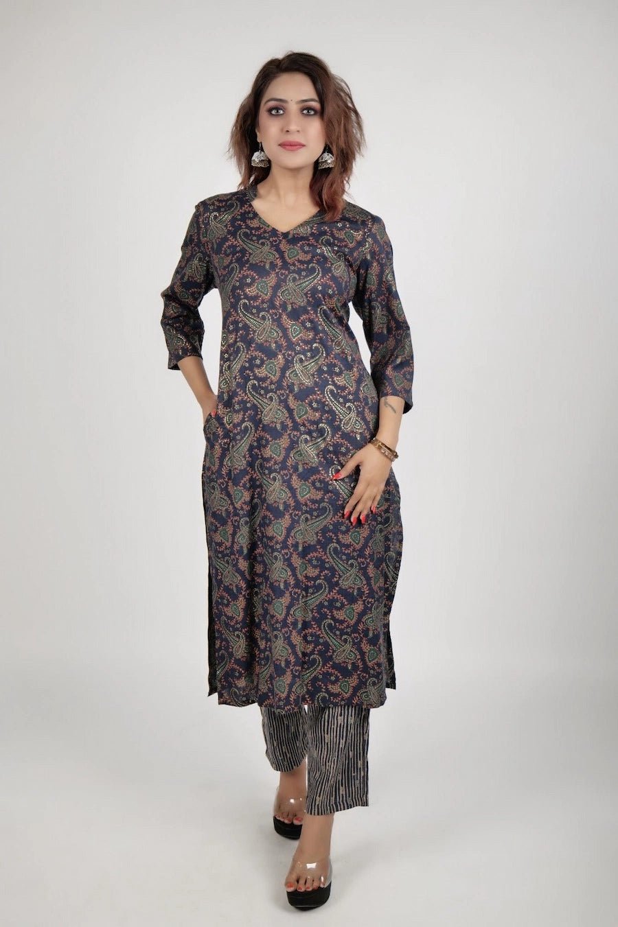 Blue Printed Kurta And Pant - The Bebla