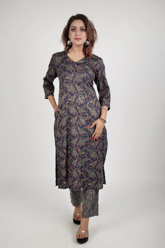Blue Printed Kurta And Pant - The Bebla