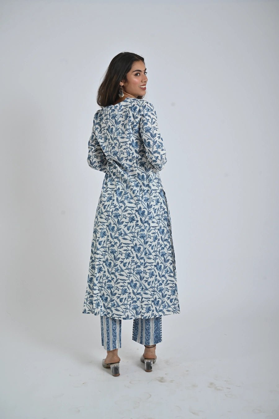 Blue Printed Kurta with Matching Pants for Women - The Bebla