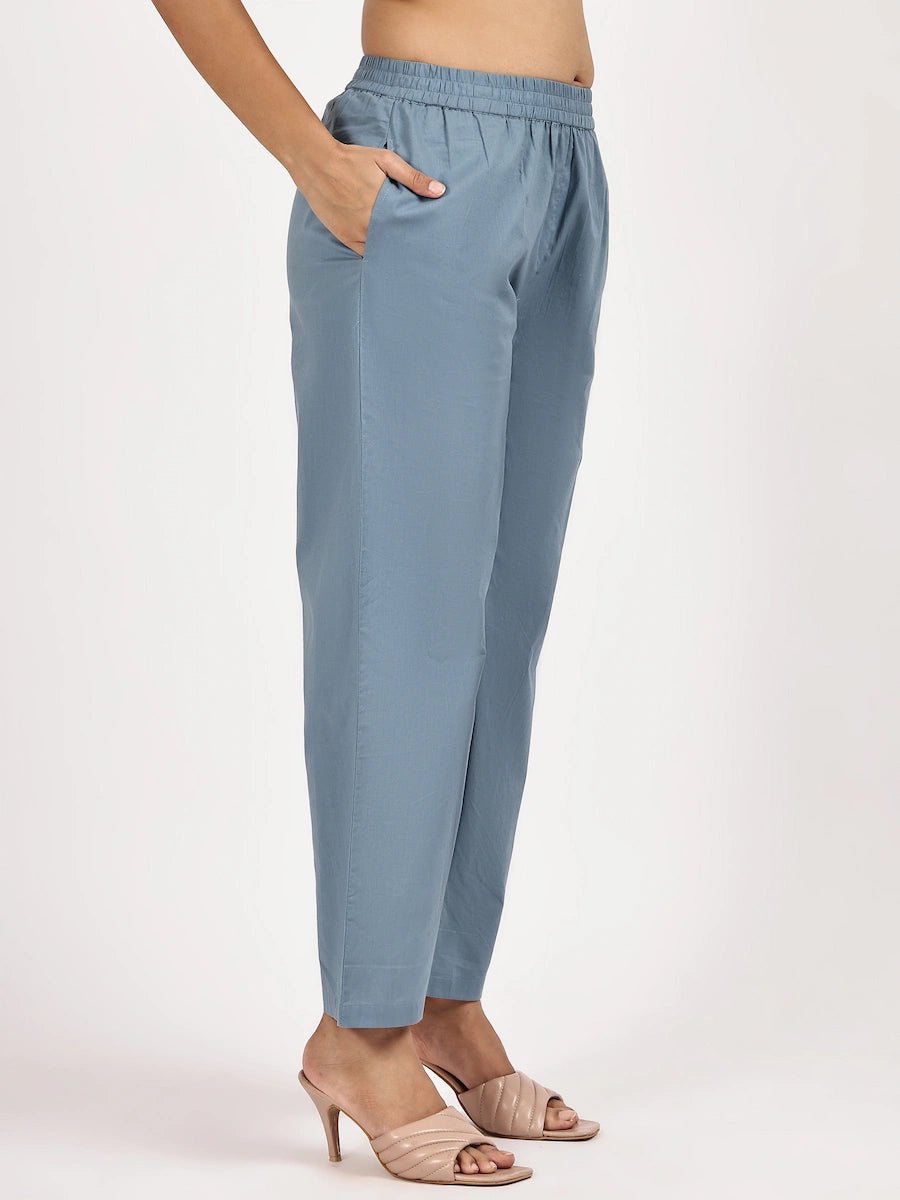 Blue & White Floral Printed Straight Kurta with Pants - The Bebla