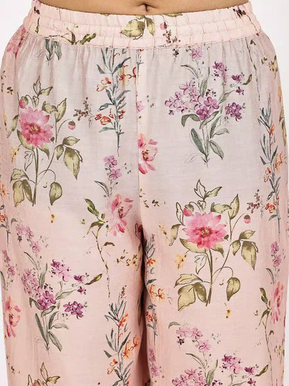 blush Pink Floral Asymmetric Kurta with pant - The Bebla