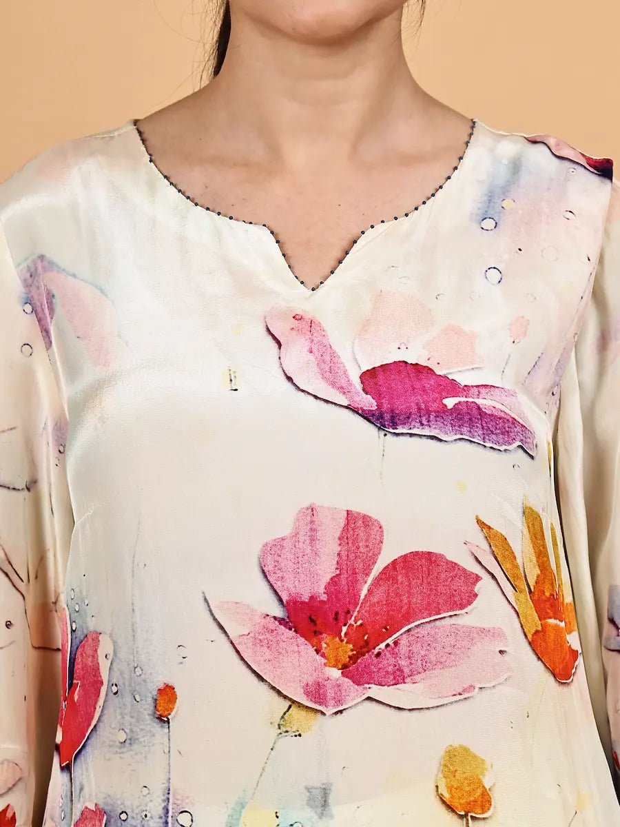 Cream Floral Print Co - ord Set - The Bebla