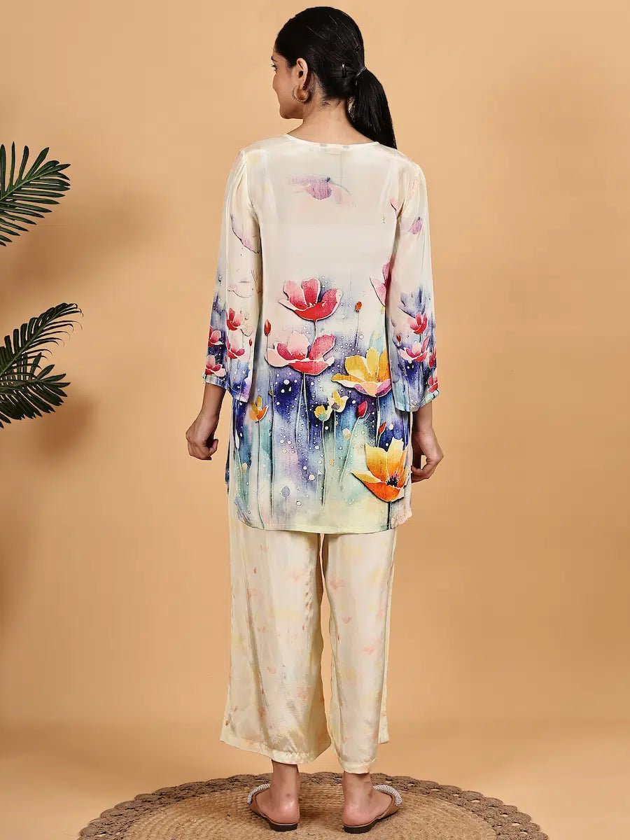 Cream Floral Print Co - ord Set - The Bebla
