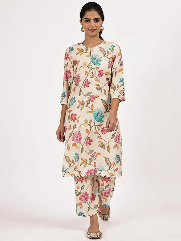 Cream Floral Printed Kurta Set
