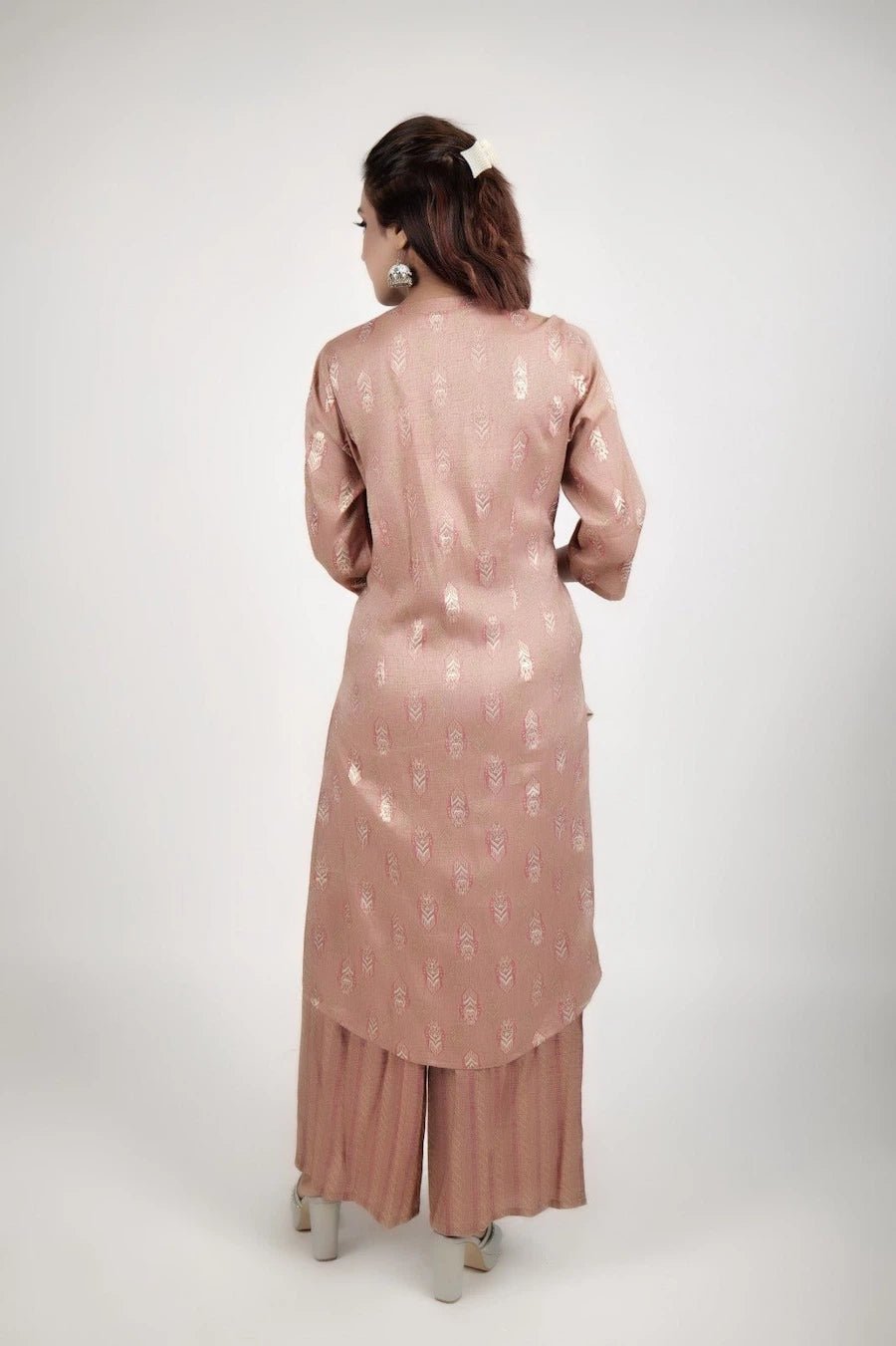 Dark Orange printed kurta along with pants - The Bebla