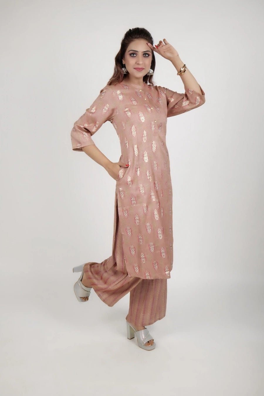 Dark Orange printed kurta along with pants - The Bebla