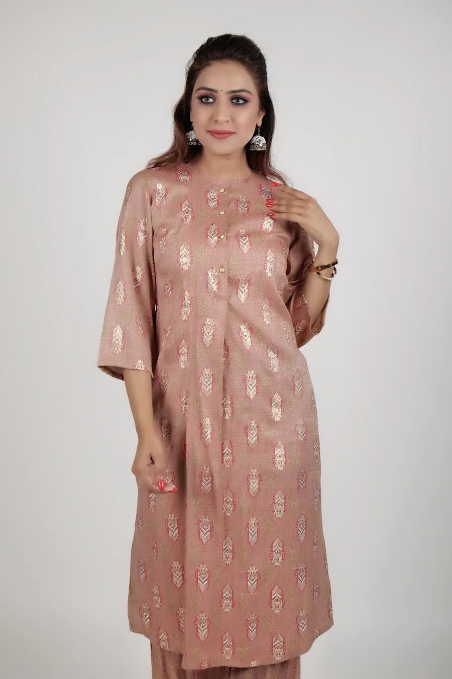 Dark Orange printed kurta along with pants - The Bebla