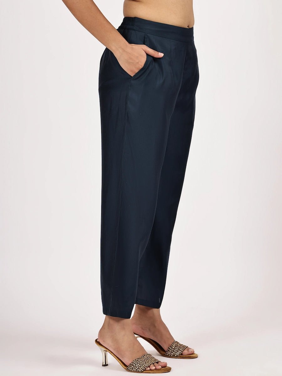 Deep Green Floral Printed Chanderi Silk Kurta Set with Pants & Dupatta - The Bebla