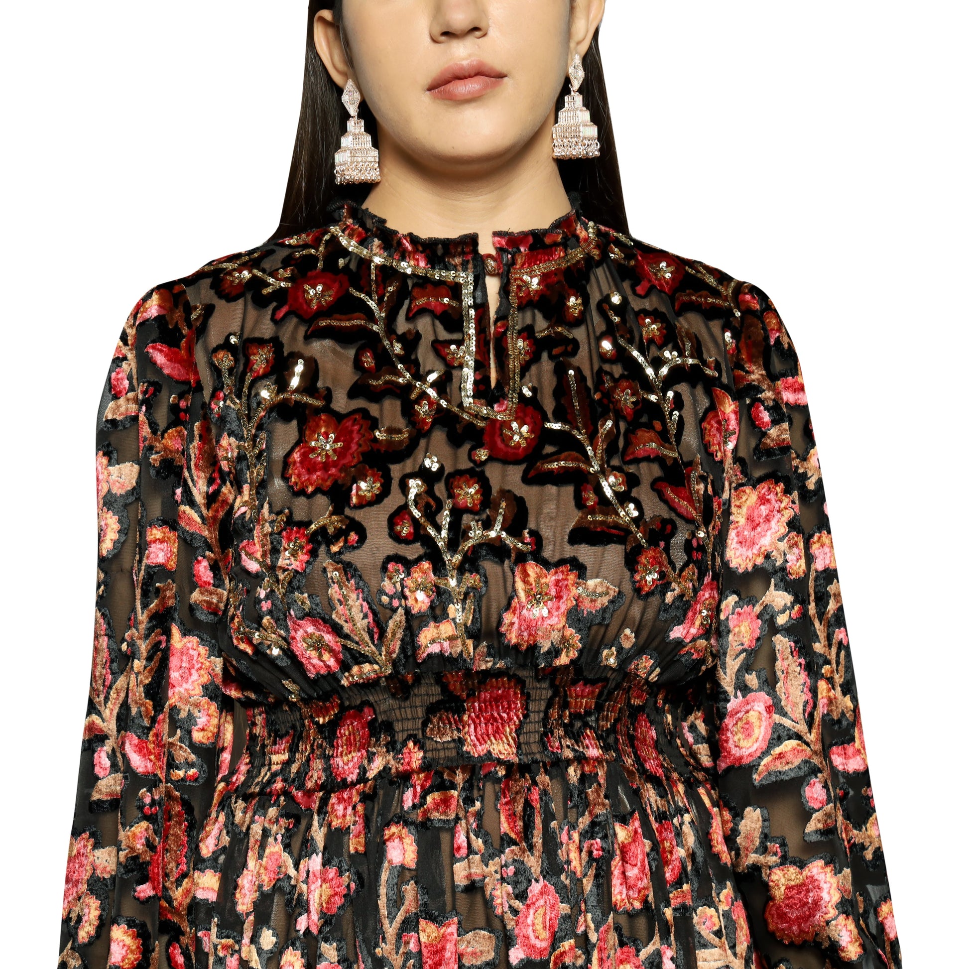 Dusty red Devoré burnout dress with spaghetti straps - The Bebla