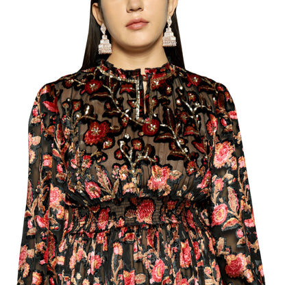 Dusty red Devoré burnout dress with spaghetti straps - The Bebla