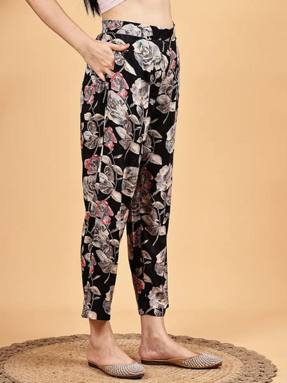Elegant Black Co - Ord Set with Floral Prints - The Bebla