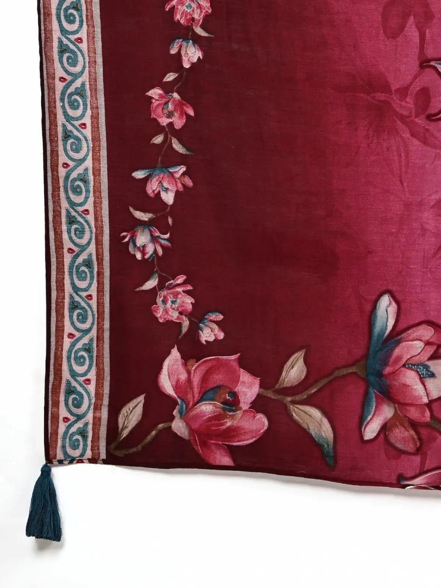 Elegant Dark Red Kurta Dupatta Pant Set for Women - The Bebla