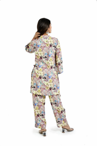 Elegant Gray Floral Printed Co Ord set - The Bebla