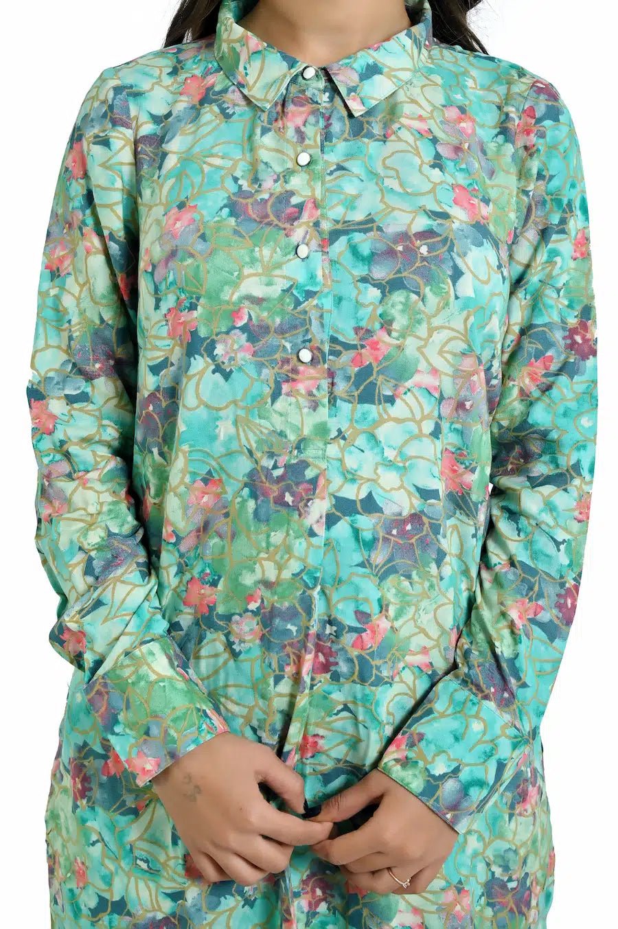 Elegant Mint Green Floral Co - Ord Set for Women - The Bebla