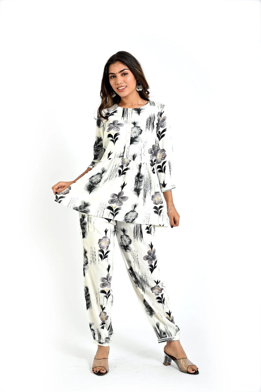 Elegant Off - White Printed Co - Ord Set for Women - The Bebla