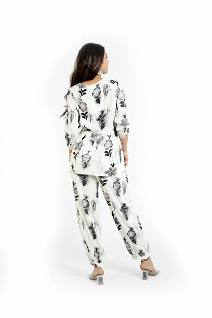 Elegant Off - White Printed Co - Ord Set for Women - The Bebla