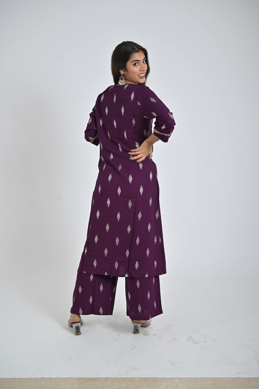 Elegant Purple Kurta with Printed Pants for Ladies - The Bebla