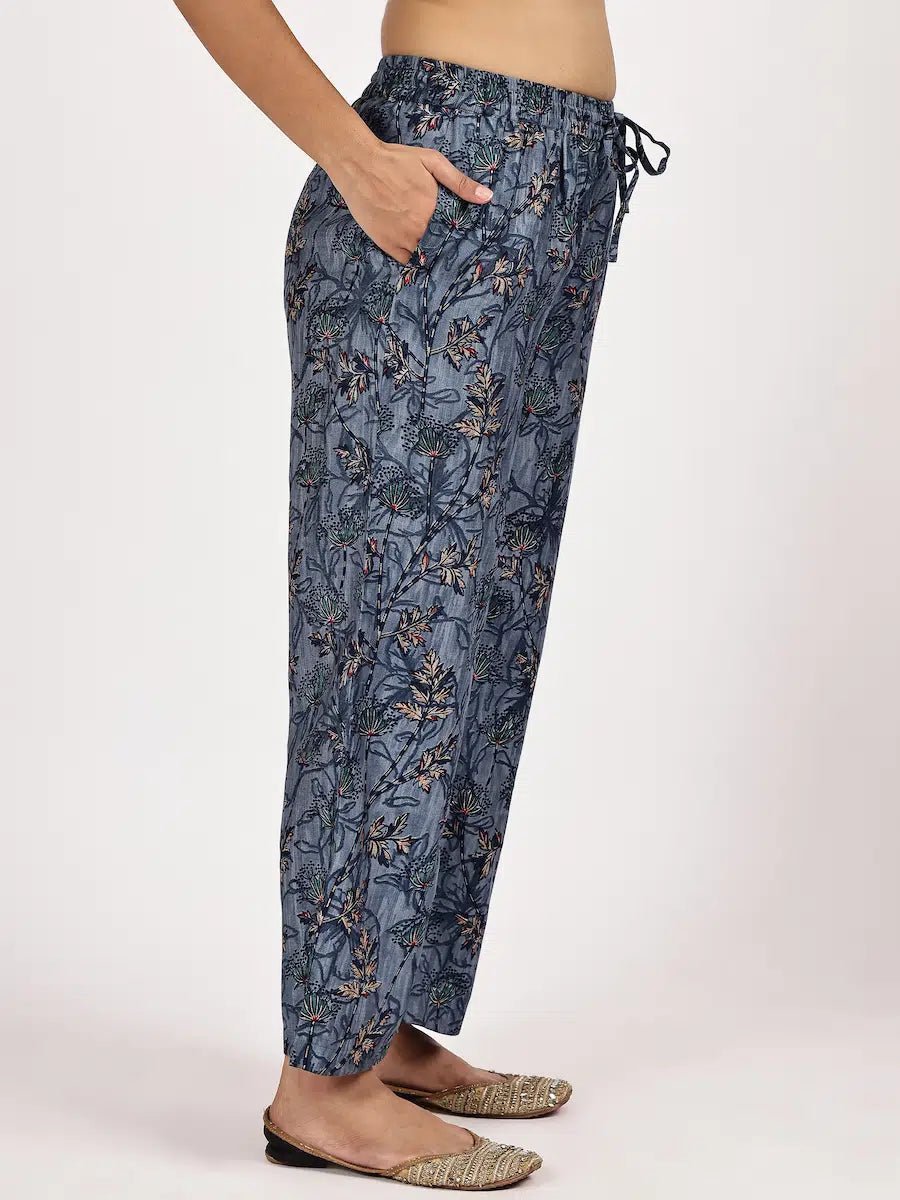 Embroided Printed Blue kurta set with misdent dupatta - The Bebla