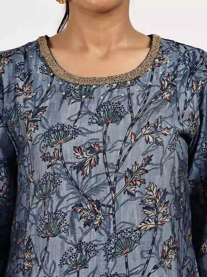 Embroided Printed Blue kurta set with misdent dupatta - The Bebla