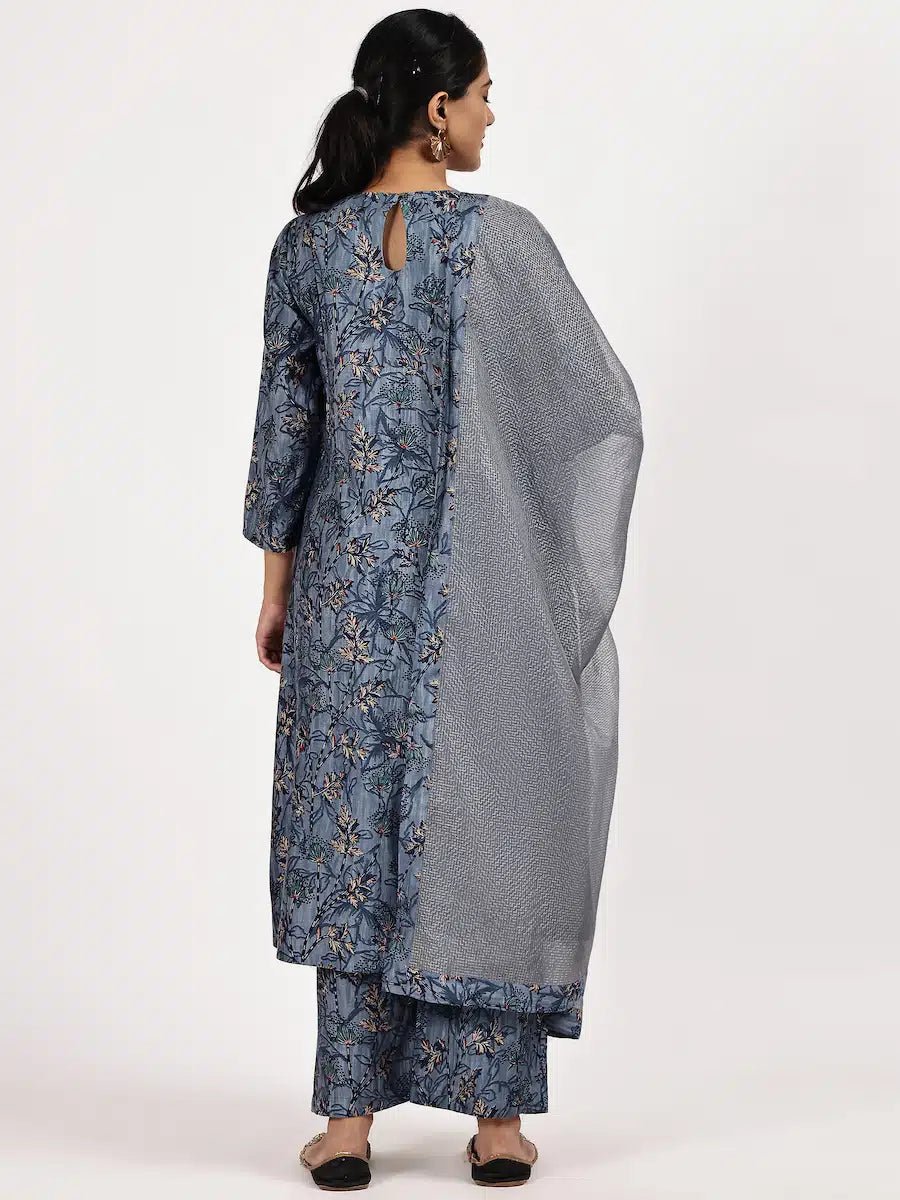 Embroided Printed Blue kurta set with misdent dupatta - The Bebla