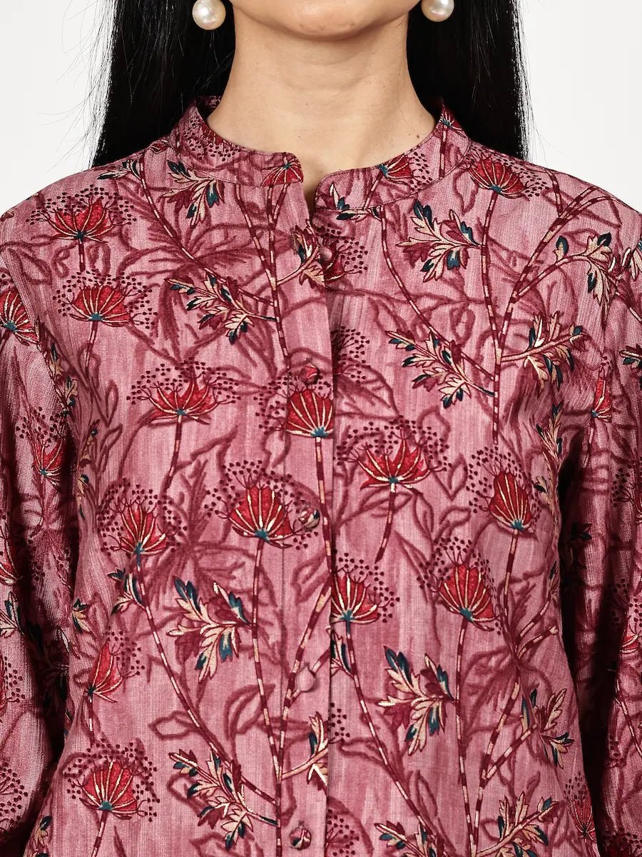 Festive Maroon Printed Kurta Set with Premium Zari Dupatta - The Bebla