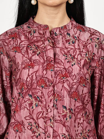 Festive Maroon Printed Kurta Set with Premium Zari Dupatta - The Bebla