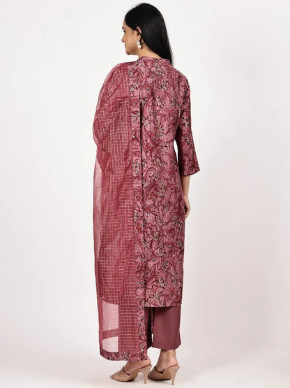 Festive Maroon Printed Kurta Set with Premium Zari Dupatta - The Bebla