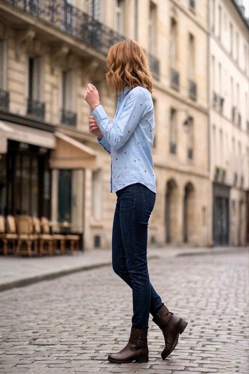 Front opened collar shirt with all over floral embriodery - The Bebla