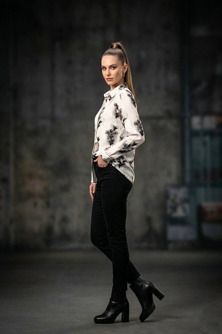 Front opened collar shirt with all over floral print - The Bebla