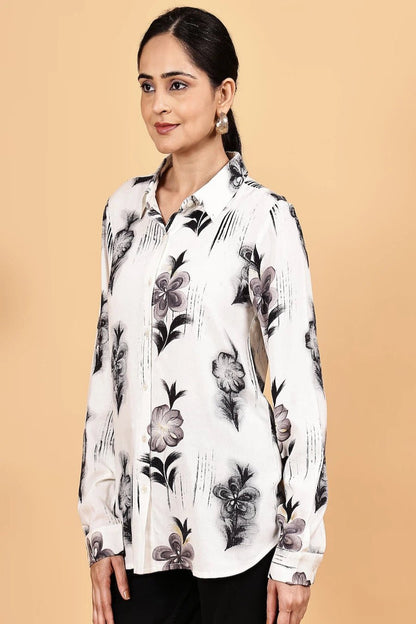 Front opened collar shirt with all over floral print - The Bebla