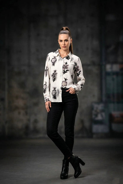 Front opened collar shirt with all over floral print - The Bebla