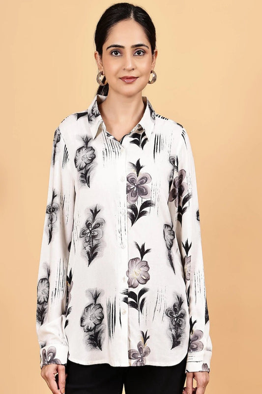 Front opened collar shirt with all over floral print - The Bebla