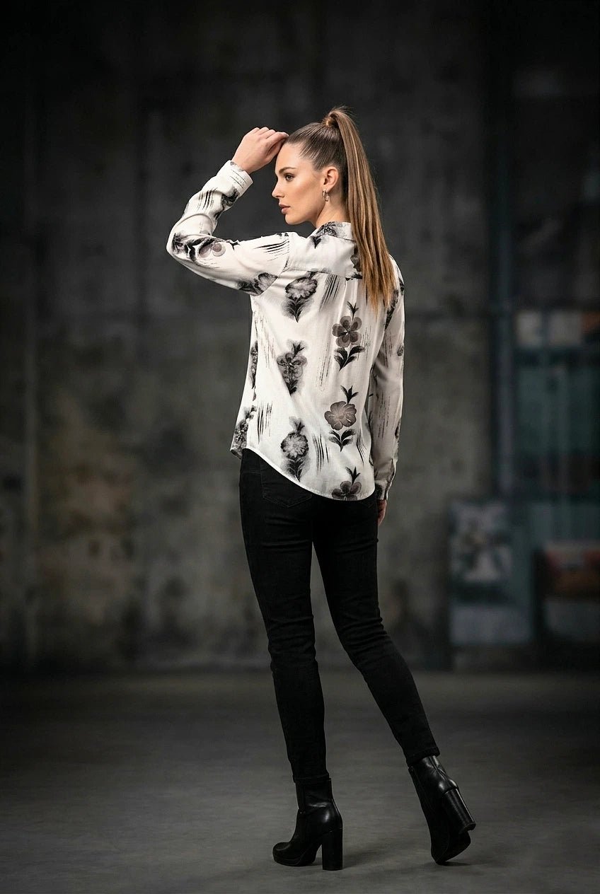 Front opened collar shirt with all over floral print - The Bebla