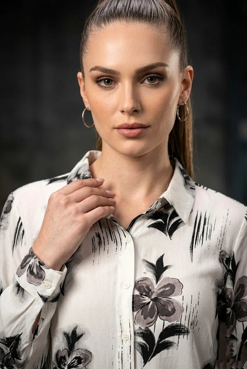 Front opened collar shirt with all over floral print - The Bebla