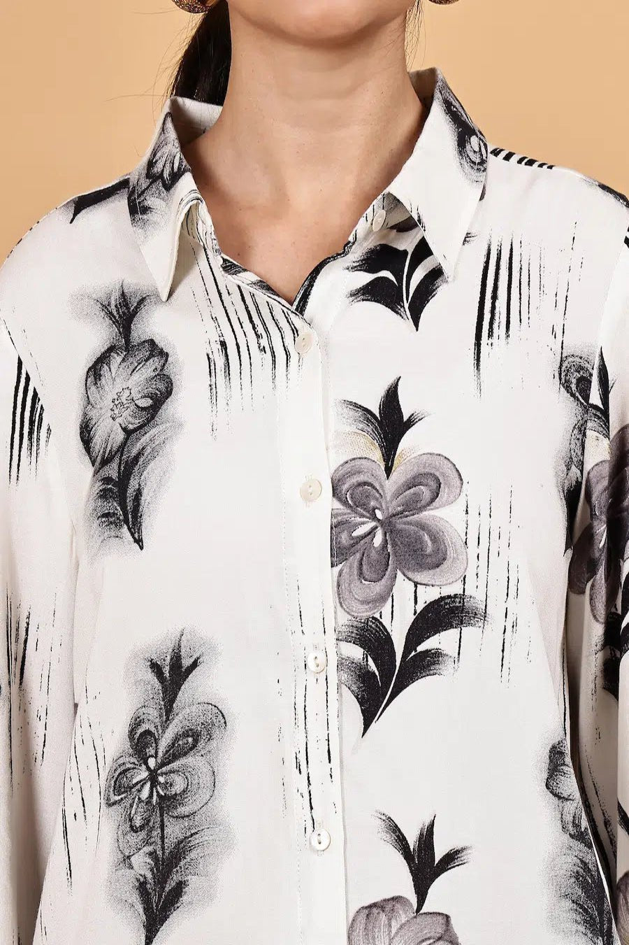Front opened collar shirt with all over floral print - The Bebla