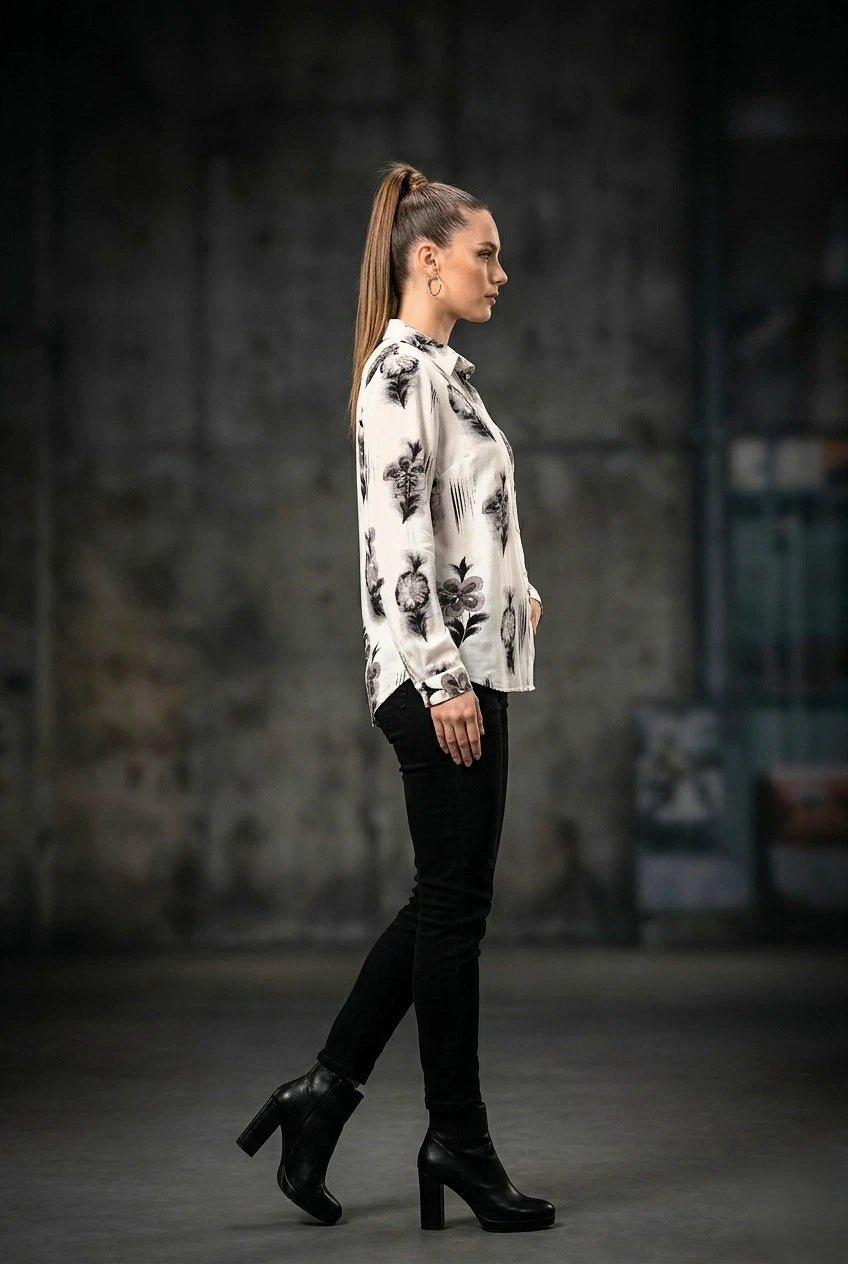Front opened collar shirt with all over floral print - The Bebla