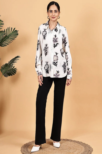 Front opened collar shirt with all over floral print - The Bebla
