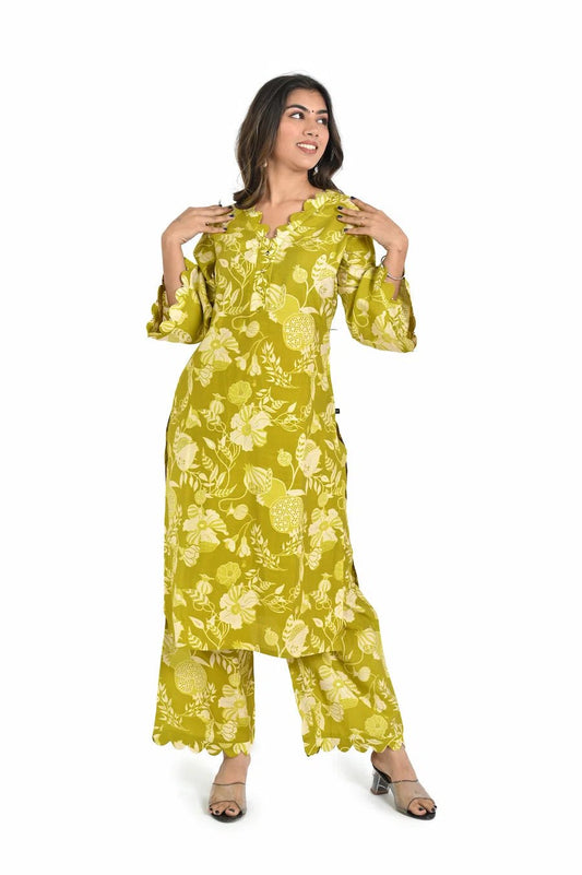 Graceful Green Kurta Pant Set for Festive Look - The Bebla